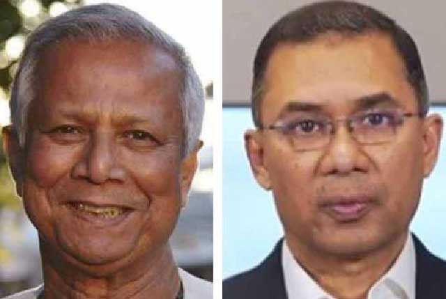 অন্তর্বর্তী সরকারের প্রধান উপদেষ্টা অধ্যাপক ড. মুহাম্মদ ইউনূস ও বিএনপির ভারপ্রাপ্ত চেয়ারম্যান তারেক রহমান। ফাইল ছবি সংগৃহীত