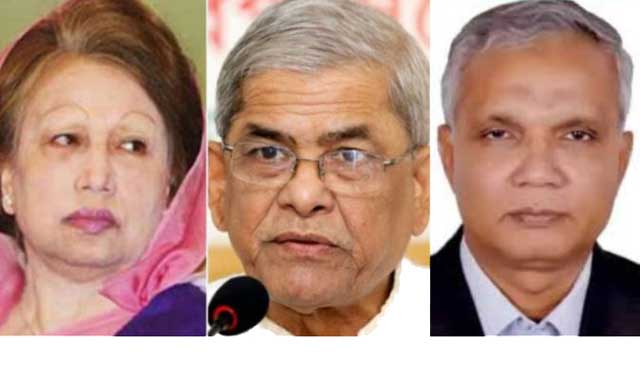 খালেদা জিয়া, মির্জা ফখরুল ইসলাম আলমগীর ও ডা. জাহিদ। ছবি: সংগৃহীত