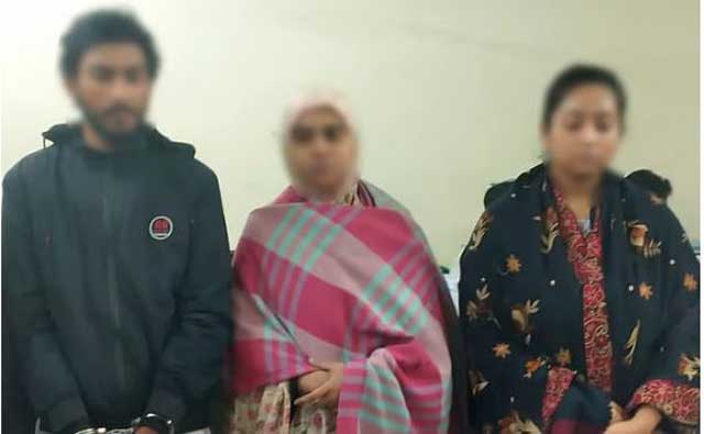 ওসমান হাদিকে গুলি করার ঘটনার প্রধান সন্দেহভাজন ফয়সল করিম মাসুদ ওরফে দাউদ খানের শ্যালক শিপু, স্ত্রী সামিয়া ও বান্ধবী মারিয়া। ছবি: সংগৃহীত