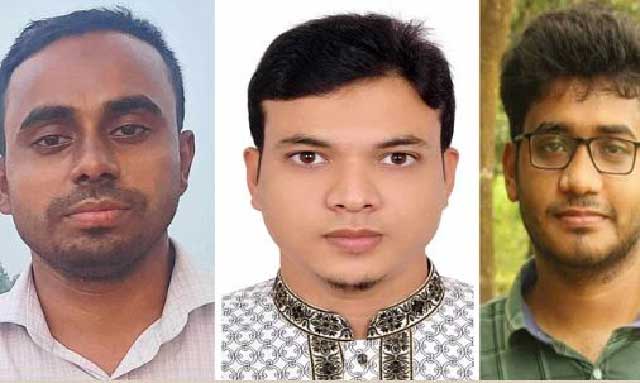 ইসলামী ছাত্রশিবিরের জাহাঙ্গীরনগর বিশ্ববিদ্যালয় শাখার সভাপতি হারুনুর রশিদ ওরফে রাফি, সাধারণ সম্পাদক মহিবুর রহমান ওরফে মুহিব ও প্রচার সম্পাদক আবদুল্লাহ আল মামুন ওরফে সাকি। ছবি: সংগৃহীত