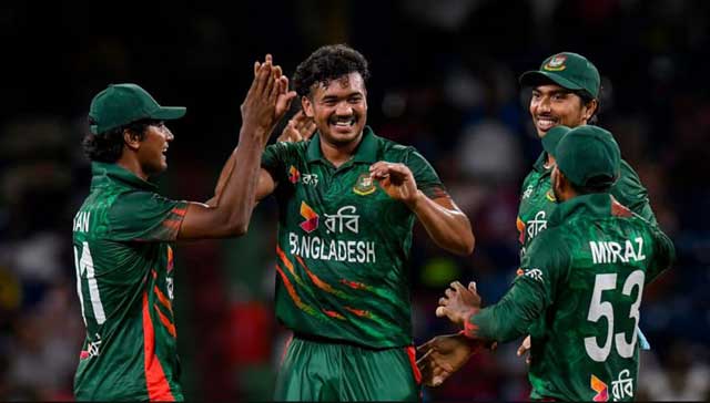 উইকেট নিয়ে তাসকিনের উল্লাস। ছবি: ক্রিকেট ওয়েস্ট ইন্ডিজ