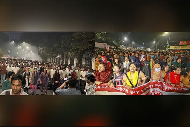 ছাত্রদল ও বৈষম্যবিরোধী ছাত্র আন্দোলন আজ মঙ্গলবার রাতে ঢাকা বিশ্ববিদ্যালয়ের টিএসসি এলাকায় বিক্ষোভ করে। ছবি:সংগৃহীত   