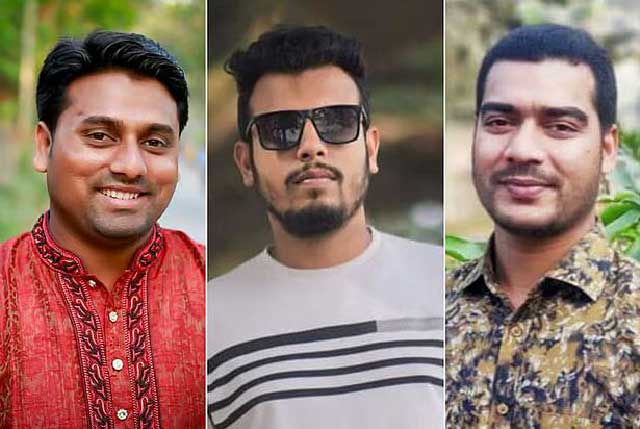সুমন সরদার (বাঁয়ে), রাশেদ বিন হাকিম ও ওমর ফারুক। ছবি: সংগৃহীত